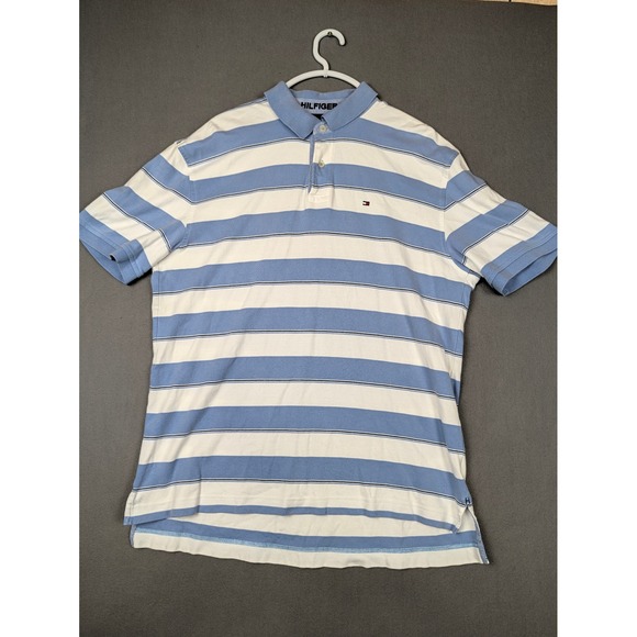 Tommy Hilfiger Other - Tommy Hilfiger Mens XL Blue White Striped Short Sleeve Cotton Polo Shirt 680494